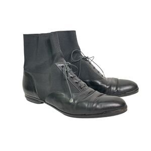 Giorgio Armani Black Leather Pointy Cap Toe Faux Laces Pull on Boots Size 40/10